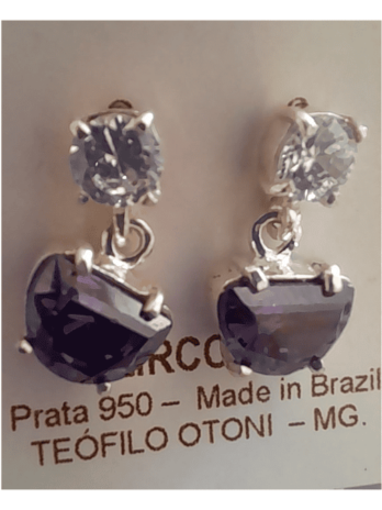 Brinco de Prata Zircônia Meia Lua Roxa