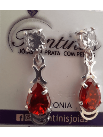 Brinco de Prata Zircônia Gota Vermelha