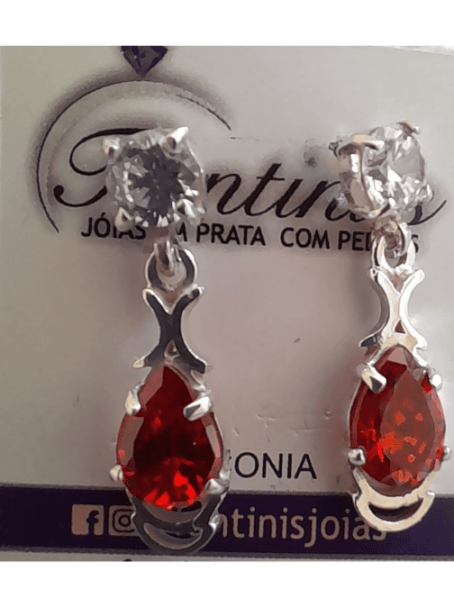 Brinco de Prata Zircônia Gota Vermelha - Image 2