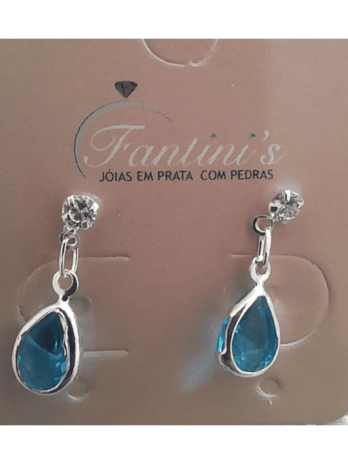 Brinco de Prata Zircônia Gota Azul