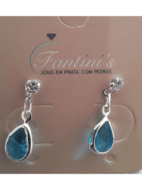 Brinco de Prata Zircônia Gota Azul