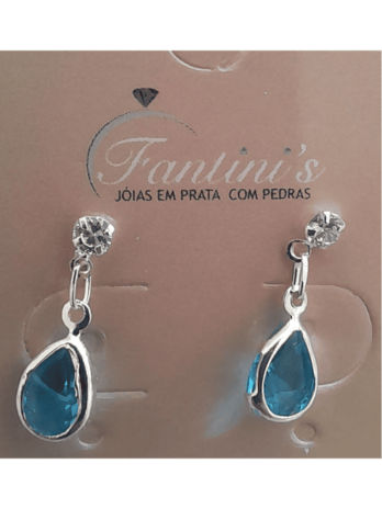 Brinco de Prata Zircônia Gota Azul