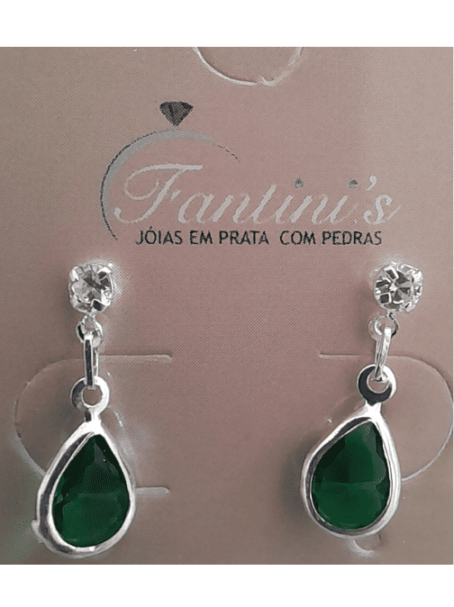 Brinco de Prata Zircônia Gota Verde