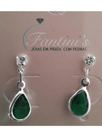 Brinco de Prata Zircônia Gota Verde