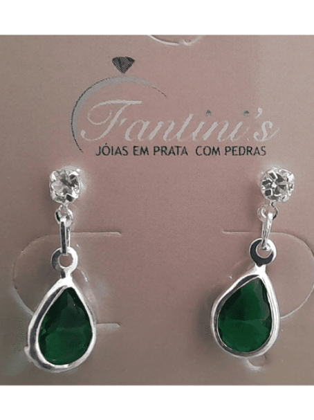 Brinco de Prata Zircônia Gota Verde - Image 2