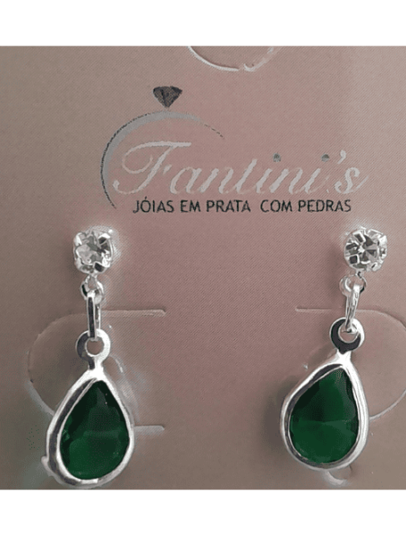 Brinco de Prata Zircônia Gota Verde - Image 3