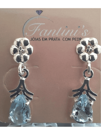 Brinco de Prata Topázio Azul Gota