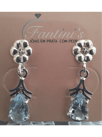 Brinco de Prata Topázio Azul Gota