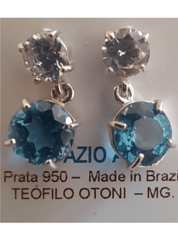 Brinco de Prata Topázio Azul Redonda