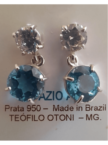 Brinco de Prata Topázio Azul Redonda